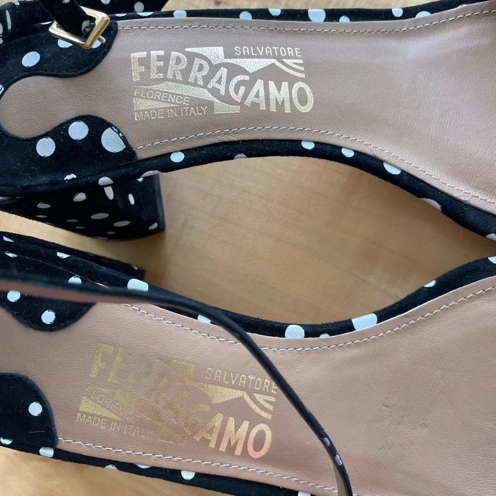Salvatore Ferragamo Black and White Polka Dot Women's Sandals- Sz 9- Worn Once